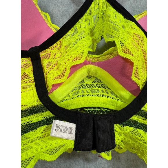 PINK Victoria's Secret Neon Yellow Lace Racerback XS Bralette Bra Neoncore Rave - Picture 4 of 13